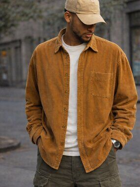 Vintage Y2K American Eagle Corduroy Shirt (XL) – Caramel Brown